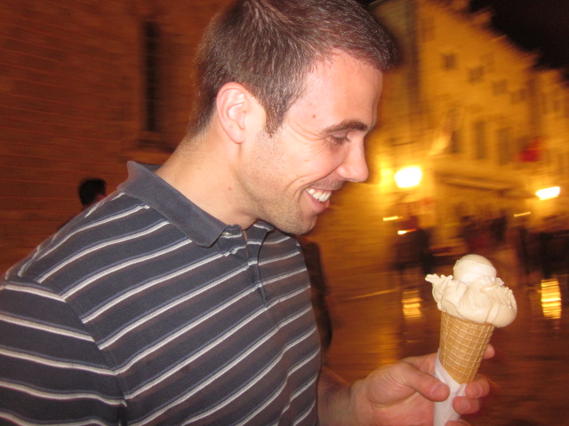 Doug has just had his first taste of heaven...Croatian gelato