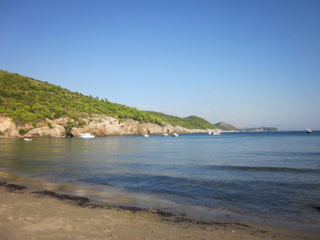 The secluded beach at Lopud during the few minutes we stayed awake