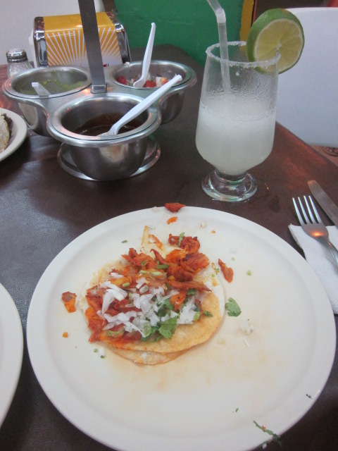 Taco al pastor (grilled and seasoned pork).  Pretty small portions right?