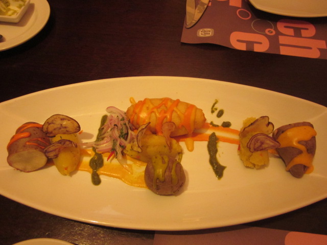 Papas y Cremas, our appetizer featuring an assortment of Peruvian potatoes cooked in different styles YUM