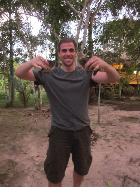 Back at the lodge, the piranhas bit their way out of the plastic bag and flopped right onto my feet!