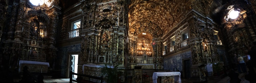 Panoramic inside the Igreja do Sao Francisco shows just how much gold was used inside