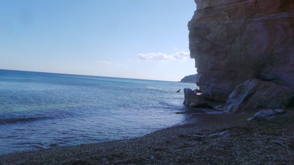 The much calmer coastline at Paleochora beach