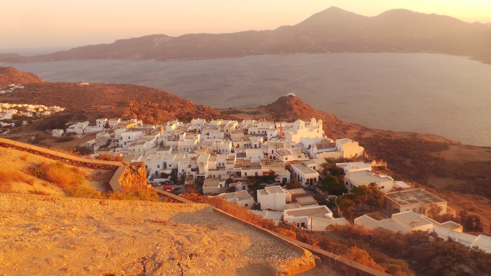 The whitewashed buildings took on amazing hues as the sun set over the island